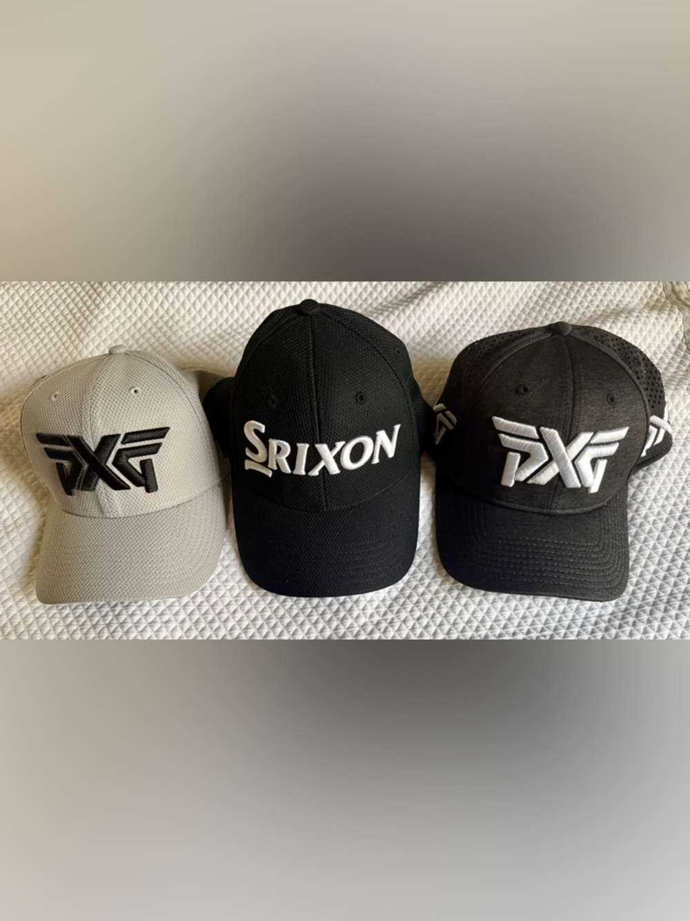 Set of 3:  PXG Black/Gray, PXG Charcoal/White, Srixon Black/White Logo Golf Caps